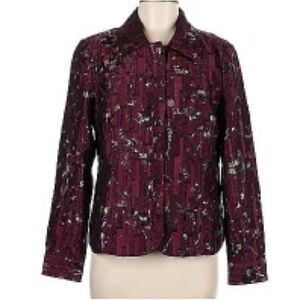 ERIN Floral Print Collared Blazer, Women’s M, Burgundy Black Silver
